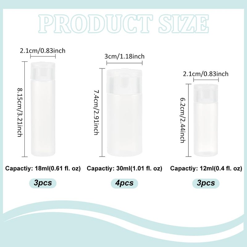 BENECREAT 10Pcs 12ml/18ml/30ml Travel Bottles Plastic Toiletry Bottles Flip Cap Squeeze Sample Bottle Containers for Makeup Lotion Emulsion Foundation Shampoo Packing - Image 2