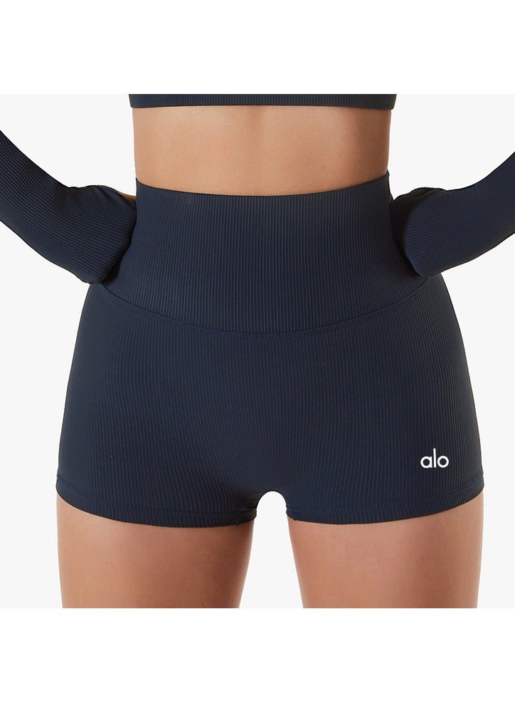 alo Alo Yoga Lady Shorts - Comfortable, Quick-Drying, Breathable Fitness Running High-Waisted Shaping Pants - Quick-Drying Leggings - Dark Blue