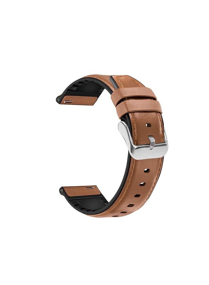 22mm  Leather Silicon Strap Compatible with 22 mm Strap for Compatible with Xiaomi Redmi Watch 5 Active/Redmi Watch 5 Lite, - (Only Strap) Smart Band Bracelet Straps... Camel Silver Buckle - Image 1