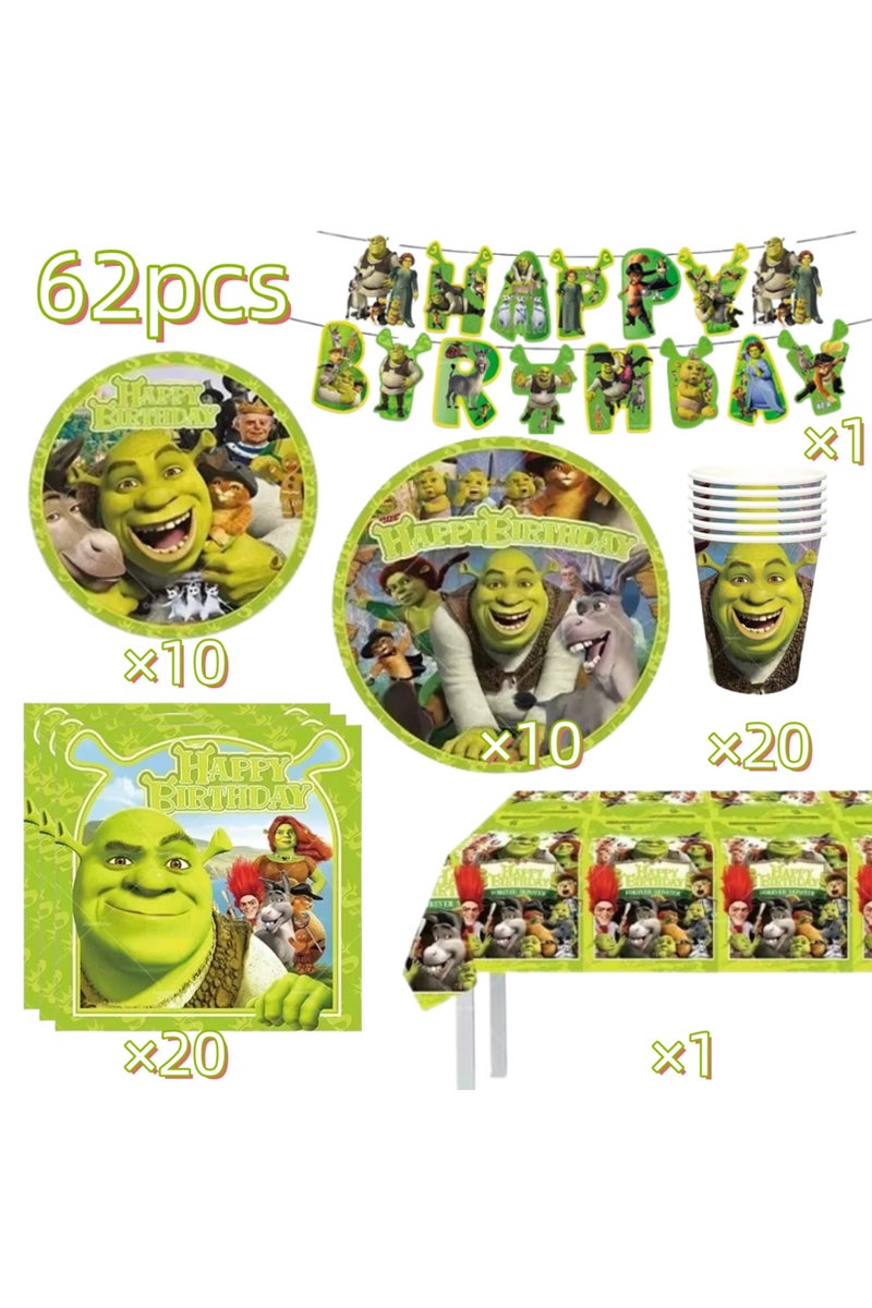 Other 62pcs Monster Shrek Birthday Party Decoration Prince Donkey Green Princess Tableware Balloon C