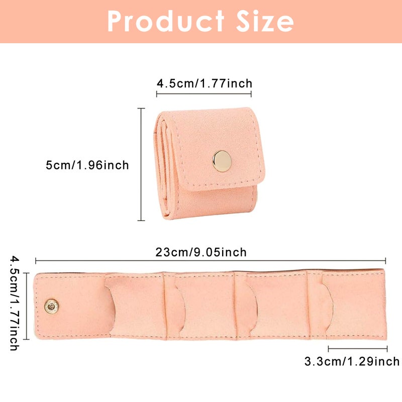 HANNEA® Mini Travel Jewellery Pouch, 4-Compartment PU Pink Ring and Earring Storage, Roll Up Travel Use, PU Material, Snap Button Closure, 4 Compartments, Customer Support - Image 2