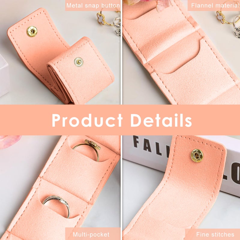 HANNEA® Mini Travel Jewellery Pouch, 4-Compartment PU Pink Ring and Earring Storage, Roll Up Travel Use, PU Material, Snap Button Closure, 4 Compartments, Customer Support - Image 3