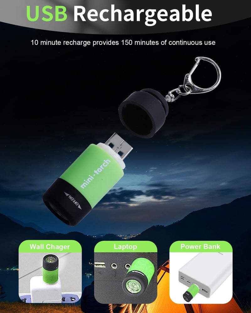 UCEC 8 Pack EDC Mini Torch Keyring - Rechargeable Keychain Flashlight, USB LED Super Bright - Image 3