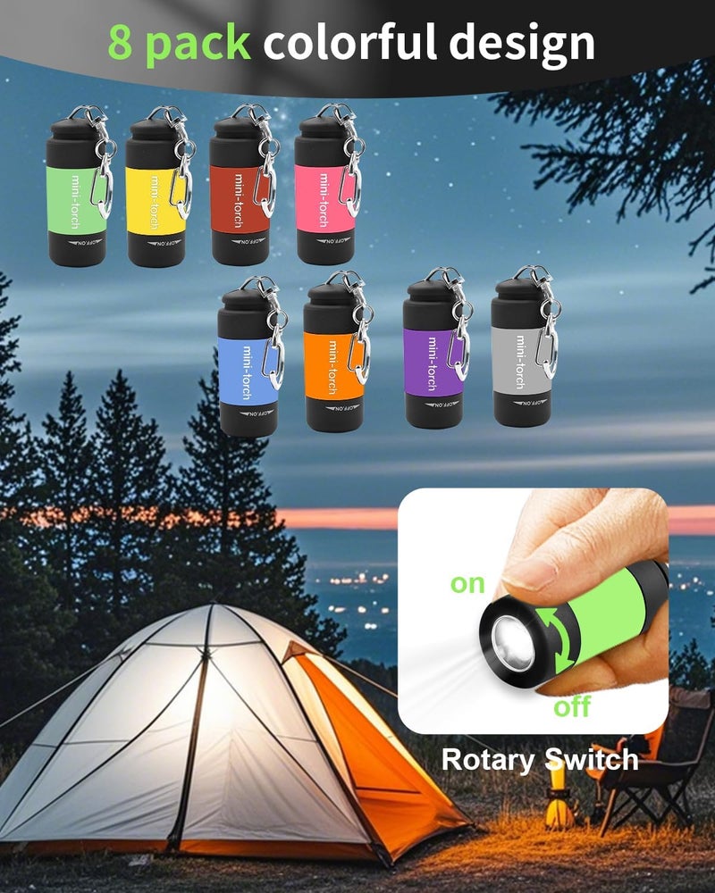 UCEC 8 Pack EDC Mini Torch Keyring - Rechargeable Keychain Flashlight, USB LED Super Bright - Image 2