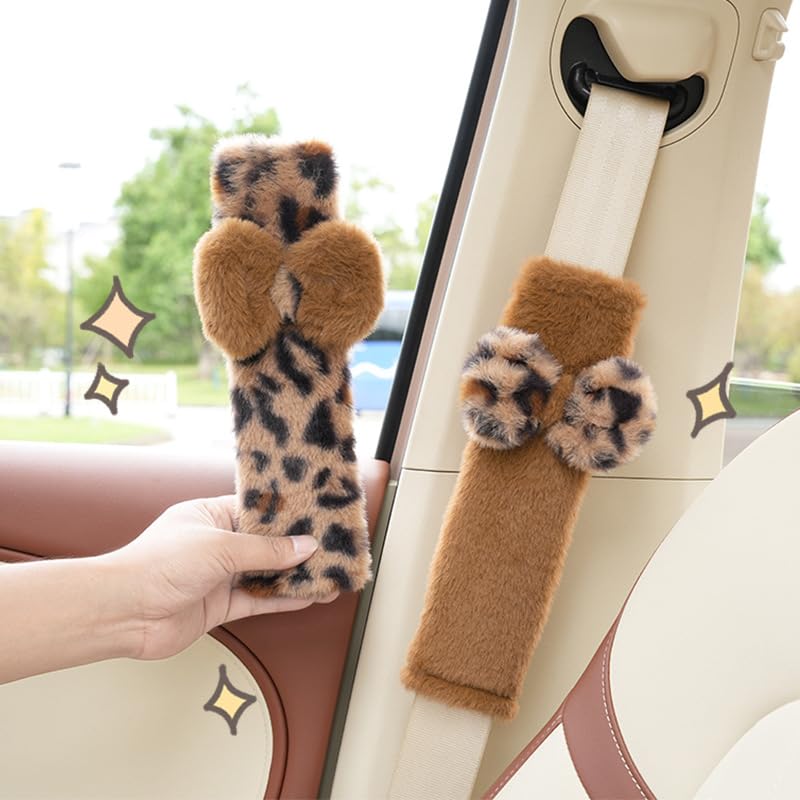 JINXU 2 Pack Seat Belt Cover Pad, Cute Plush Leopard Print Seatbelt Covers Seatbelt Shoulder for More Comfortable Driving, Plush Fluffy Soft Seat Belt Cover, Car Interior Accessories - Image 5