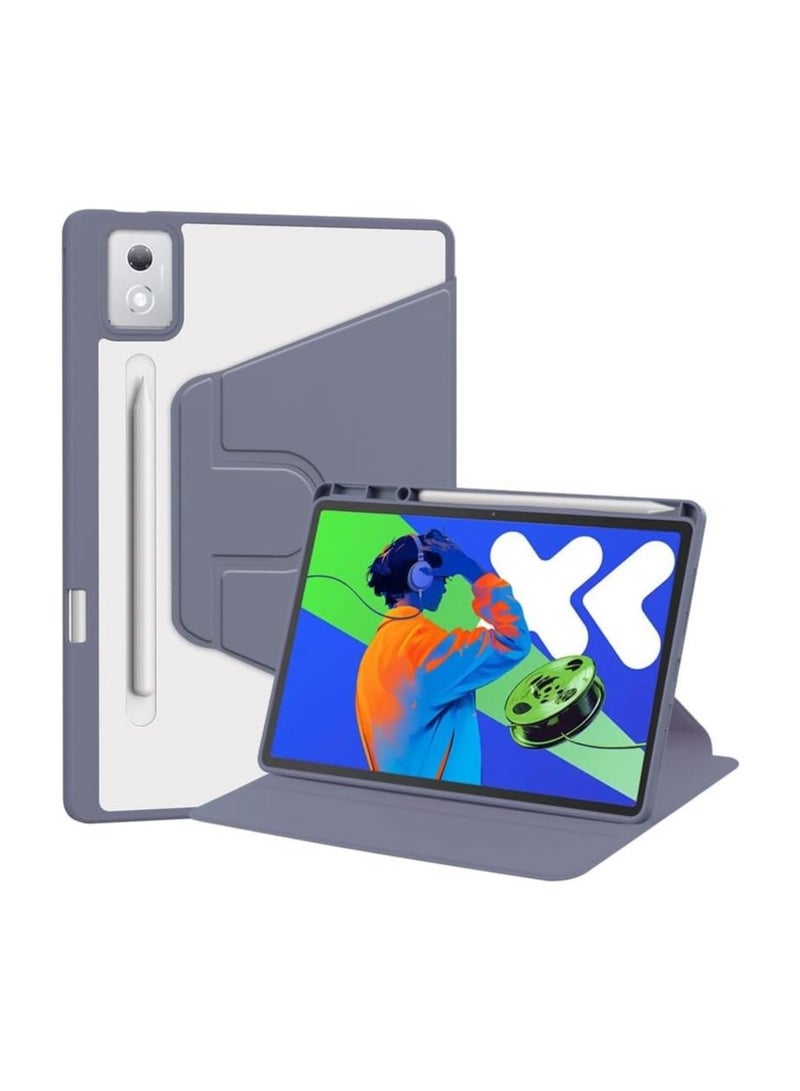 For Lenovo Idea Tab Pro 12.7-inch (2025) TB373FU TB375FC Tablet Leather Case with Auto Sleep/Wake Function, 360 Degree Rotating StandTransparent Acrylic Back Cover with Pen Holder - Image 1