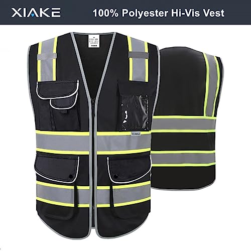 XIAKE 9 Pockets High Visibility Safety Vest Black with 2 Inch Dual Tone Reflective Strips - Yellow Trim,Meets ANSI/ISEA Standard,3X-Large - Image 2