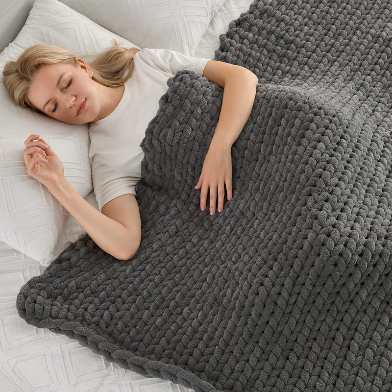 Maetoow Tighter Version Chenille Chunky Knit Blanket Throw 5060 Inch Handmade Warm  Cozy Blanket Couch Bed Home Decor Soft Fleece Banket Boho Thick Blankets and Giant Yarn ThrowsDark Grey