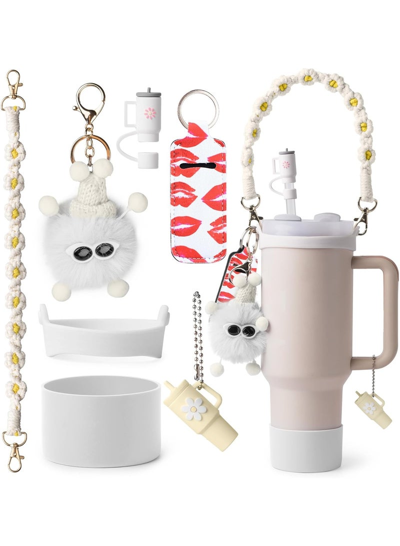 Accessories Set for Stanley Cup Including Water Bottle Handle Strap, Silicone Cup Sleeve, Lipstick Holder, Key Chain Charms, Handle Charms, And Straw Topper Accessories For 40oz/30oz Cup  - Image 1