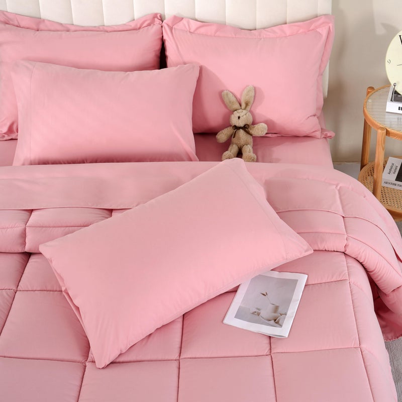 DOWNCOOL Full Size Comforter Sets, 7Pcs Full Size Bedding Sets Pink, All Season Down Alternative Bedding Comforter Sets with Comforter, Flat Sheet, Fitted Sheet, 2 Pillow Shams & 2 Pillowcases - Image 1