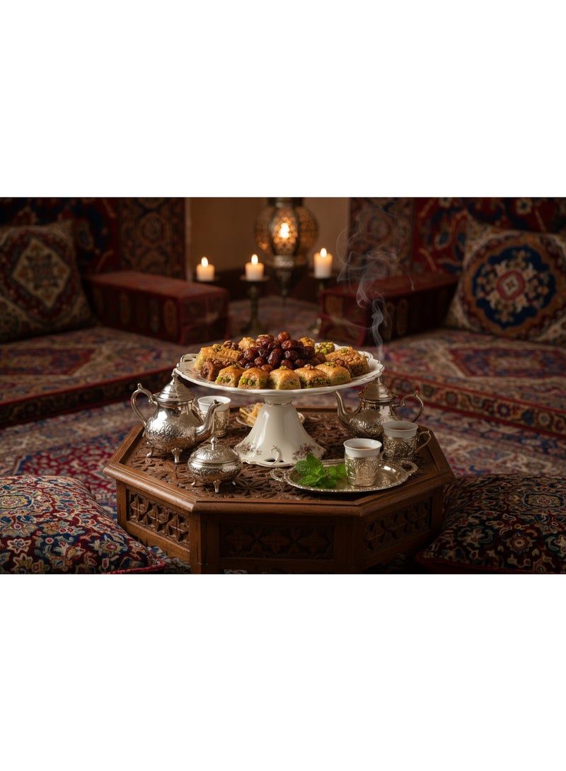 AKDC Angela Premium Round Footed Cream Ceramic Cake Serving Plate with Floral Design 30×15 cm Dessert Stand - Image 3