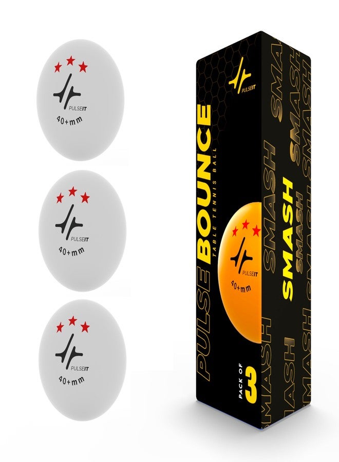 PulseITBounce - High Performance Table Tennis Balls, 40+ for Professional Matches, 3-Star Ping Pong Balls for Kids & Adults Training, Durable ABS Plastic (White) (Pack of 3) - Image 1