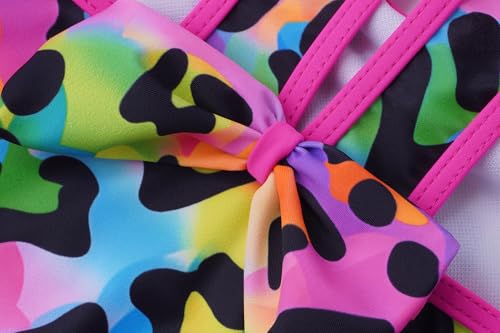 Akokvlar Girl One Piece Swimsuit with Skirt Bathing Suit Swimwear 3-16Y (12-13 Years, Rainbow Leopard) - Image 2