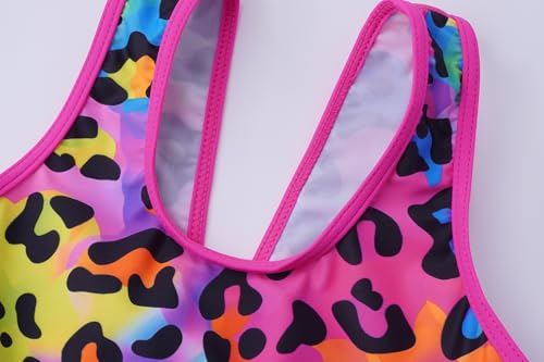 Akokvlar Girl One Piece Swimsuit with Skirt Bathing Suit Swimwear 3-16Y (12-13 Years, Rainbow Leopard) - Image 4