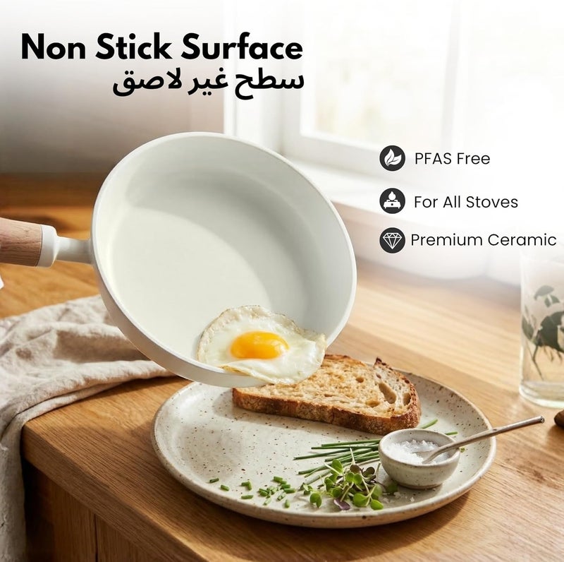 Carote 8-Inch Ceramic Nonstick Fry Pan, PFAS-Free Non-Toxic Coating, Healthy Cooking Frying Pan, Wood-Like Handle, Full-Spray Even-Heat Base, All-Stovetop Compatible Skillet, Dishwasher Safe (Cream) - Image 3