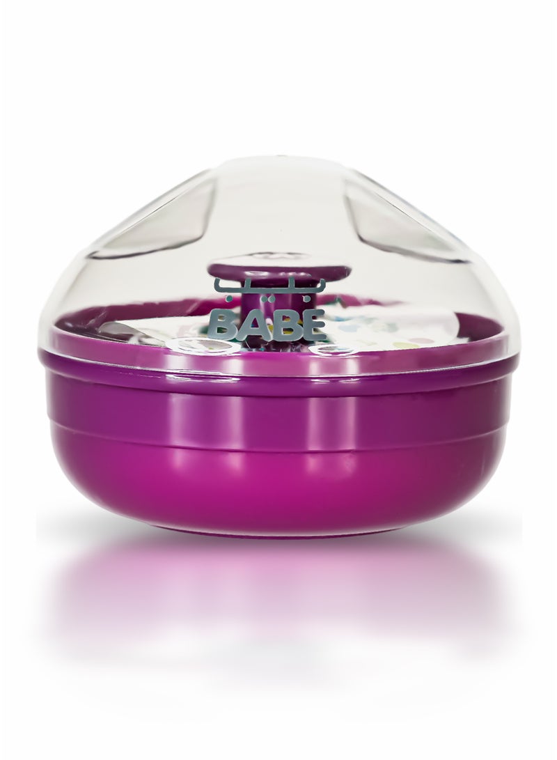 BABE - Baby Powder Puff with Storage Container, Portable, Refillable, Soft Polyester Applicator for Baby Powder (Purple) - Image 1