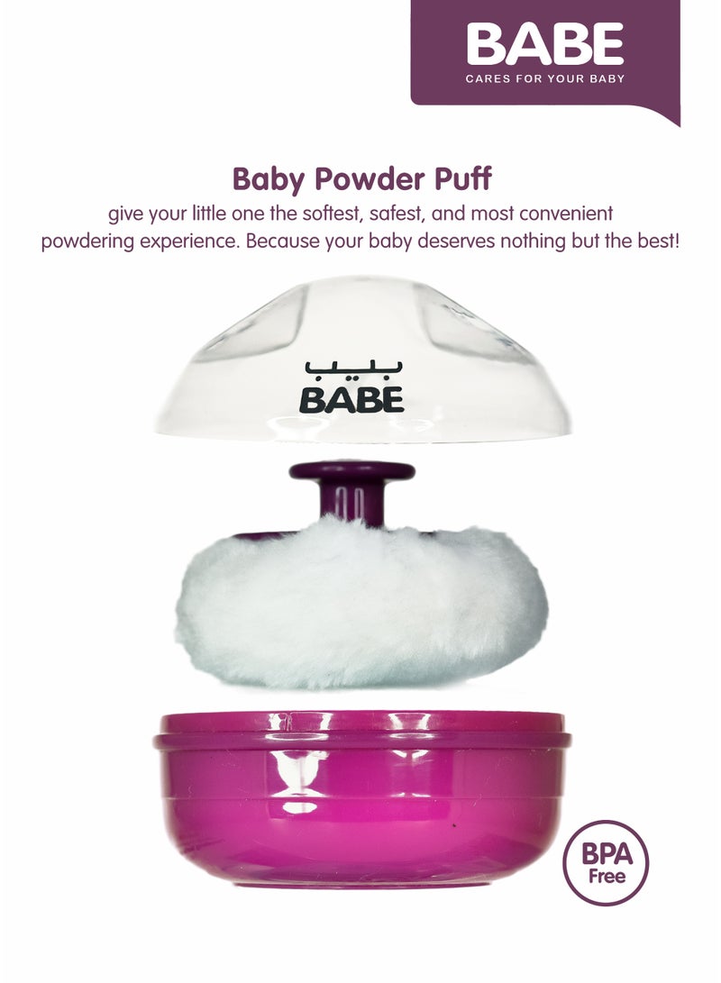 BABE - Baby Powder Puff with Storage Container, Portable, Refillable, Soft Polyester Applicator for Baby Powder (Purple) - Image 4