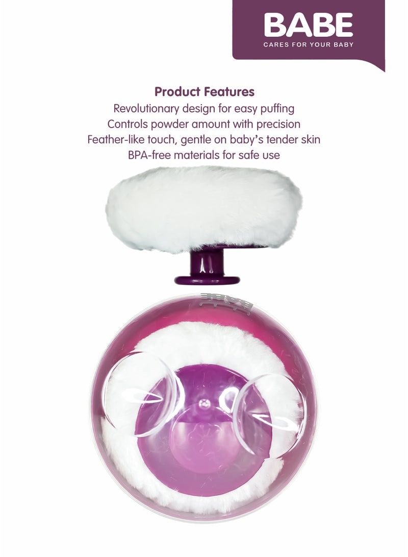 BABE - Baby Powder Puff with Storage Container, Portable, Refillable, Soft Polyester Applicator for Baby Powder (Purple) - Image 3