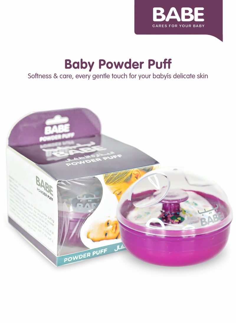 BABE - Baby Powder Puff with Storage Container, Portable, Refillable, Soft Polyester Applicator for Baby Powder (Purple) - Image 2