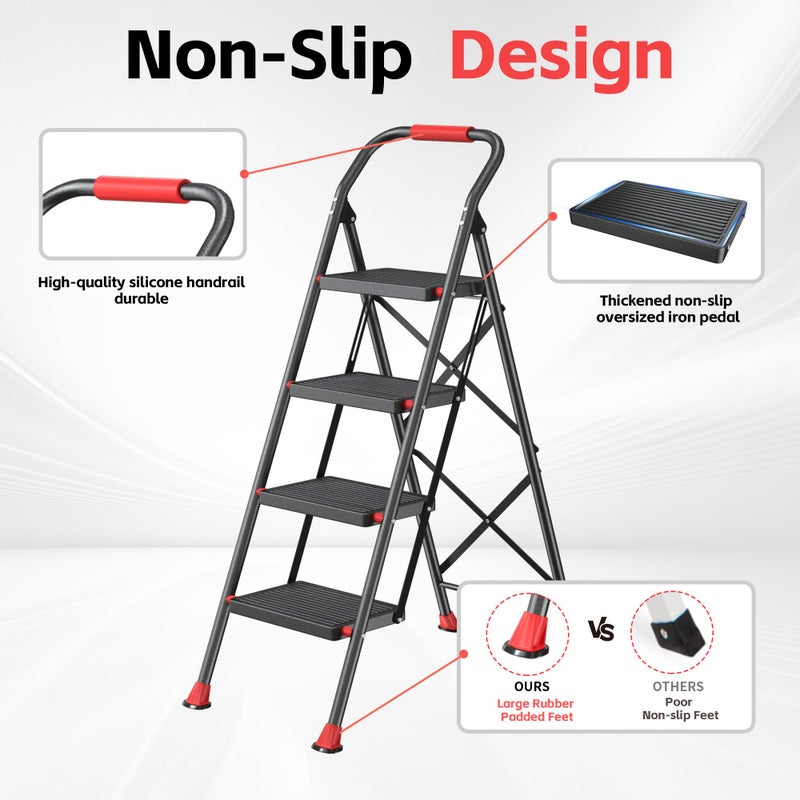 DIAMONDFORGE Step Ladder Foldable Folding Stool - for Home Adults Kitchen 4 Stepping Extension Tall Heavy Duty with Handrails - Closet Stepstool Stair Ladders Extendable Stepladder for Indoor House 600Lbs - Image 3