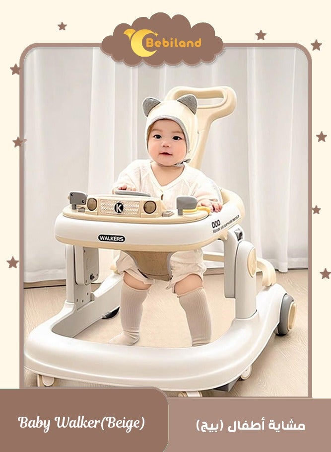 بيبي لاند مشاية أطفال، مشاية أطفال دائرية متعددة الاستخدامات 5 في 1، ارتفاع قابل للتعديل، قابلة للطي، مركز أنشطة مع عجلات وصينية ألعاب موسيقية، مشاية أطفال رضع للأولاد والبنات من عمر 6 إلى 24 شهرًا (بيج) - Image 1