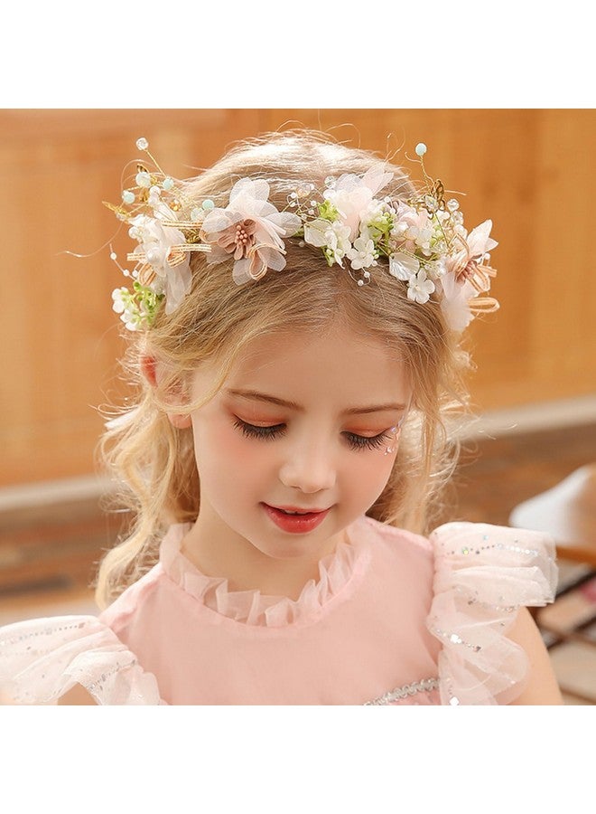 Ever Fairy Princess Flower Crystal Headpiece Girls Rhinestone Pearl Headband Women Wedding Floral Hairband Bridal Hair Accessories Photography For Girls And Women (Pink B) - Image 1