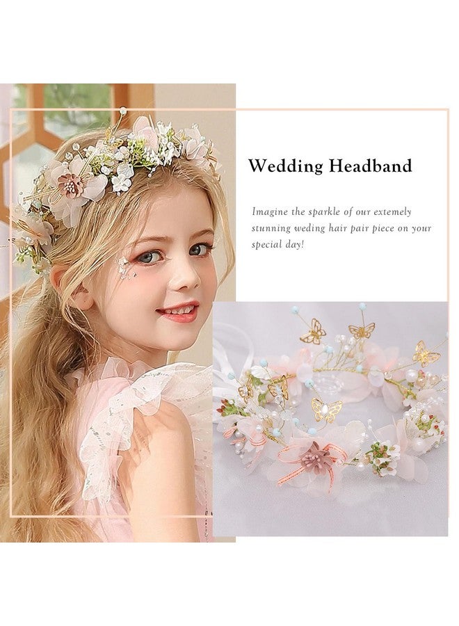 Ever Fairy Princess Flower Crystal Headpiece Girls Rhinestone Pearl Headband Women Wedding Floral Hairband Bridal Hair Accessories Photography For Girls And Women (Pink B) - Image 3