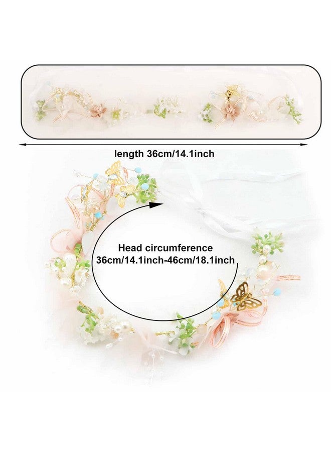 Ever Fairy Princess Flower Crystal Headpiece Girls Rhinestone Pearl Headband Women Wedding Floral Hairband Bridal Hair Accessories Photography For Girls And Women (Pink B) - Image 2