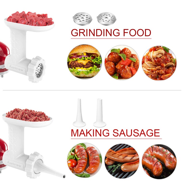 Antree Food Meat Grinder Attachments for KitchenAid Stand Mixers, Excellent Food Grade Meat Grinder Accessories Meat Mixer Attachment Including 2 Sausage Stuffer Tubes Rust-proof and Durable - Image 2