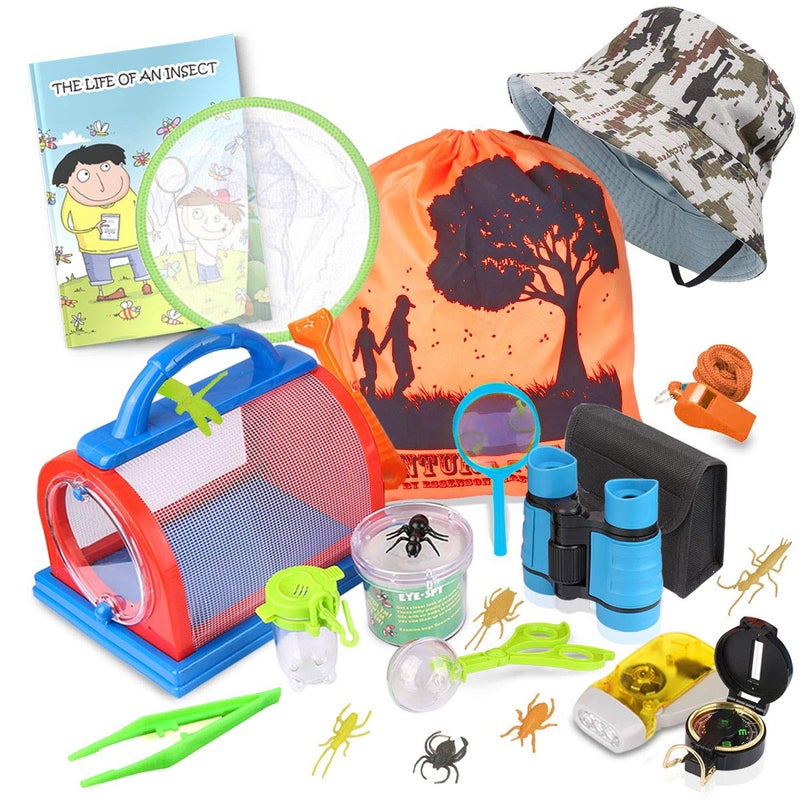 ESSENSON Outdoor Explorer Kit & Bug Catcher Kit with Binoculars, Compass, Magnifying Glass, Critter Case and Butterfly Net Great Toys Kids Gift for Boys & Girls Age 3-12 Year Old Camping Hiking - Image 1