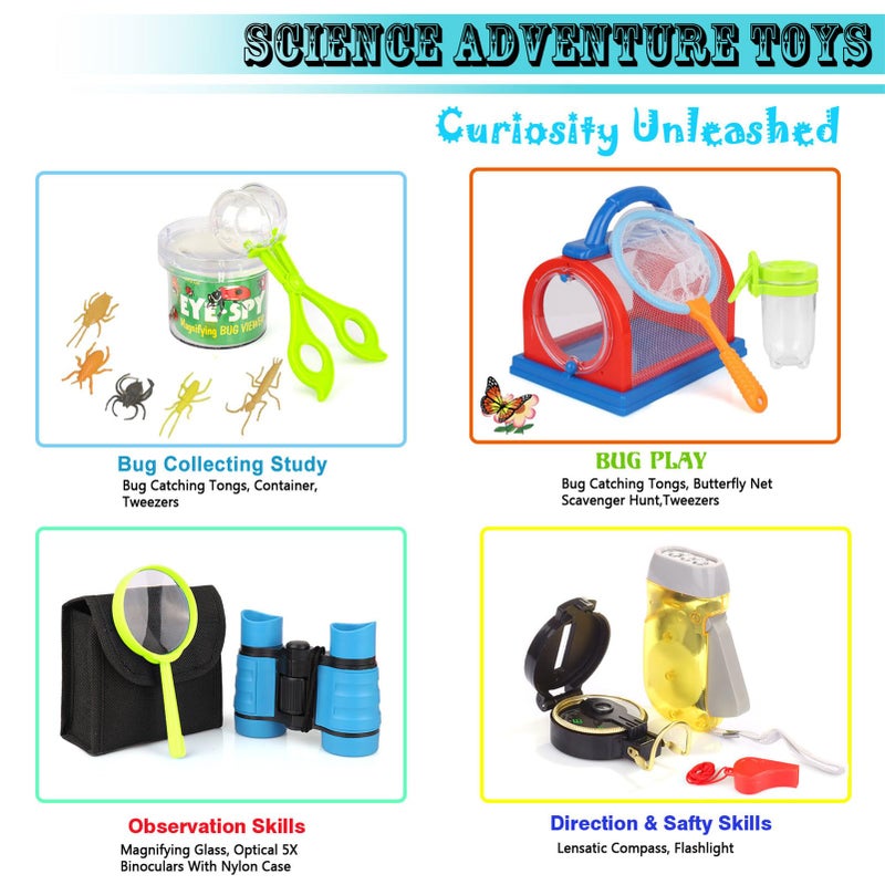 ESSENSON Outdoor Explorer Kit & Bug Catcher Kit with Binoculars, Compass, Magnifying Glass, Critter Case and Butterfly Net Great Toys Kids Gift for Boys & Girls Age 3-12 Year Old Camping Hiking - Image 3