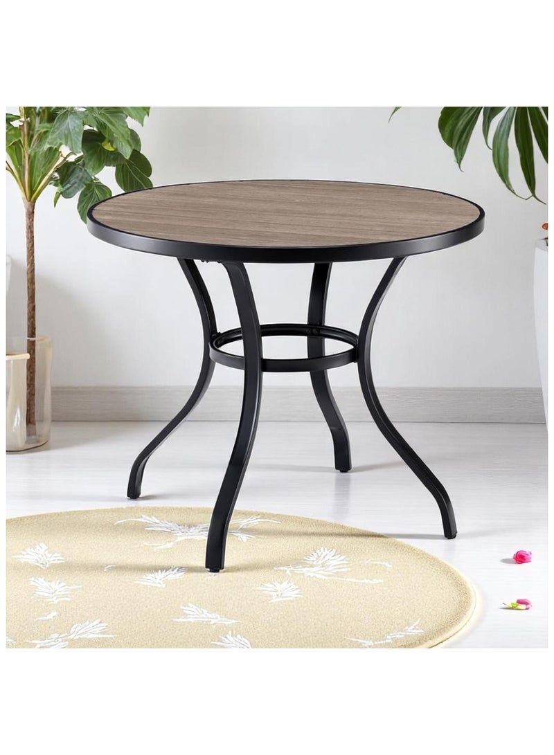Generic Multi-Purpose Round Table – 90x90x75 cm – Black Metal Frame with Coffee Brown Top – For Dining, Office, Kitchen, Balcony & Patio  - Image 1