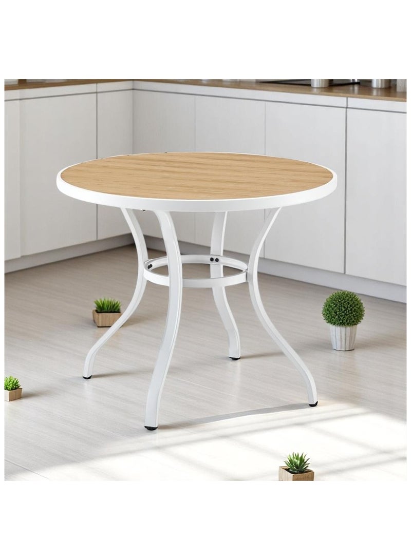 Generic Multi-Purpose Round Table – 90x90x75 cm – Black Metal Frame with Coffee Brown Top – For Dining, Office, Kitchen, Balcony & Patio  - Image 2