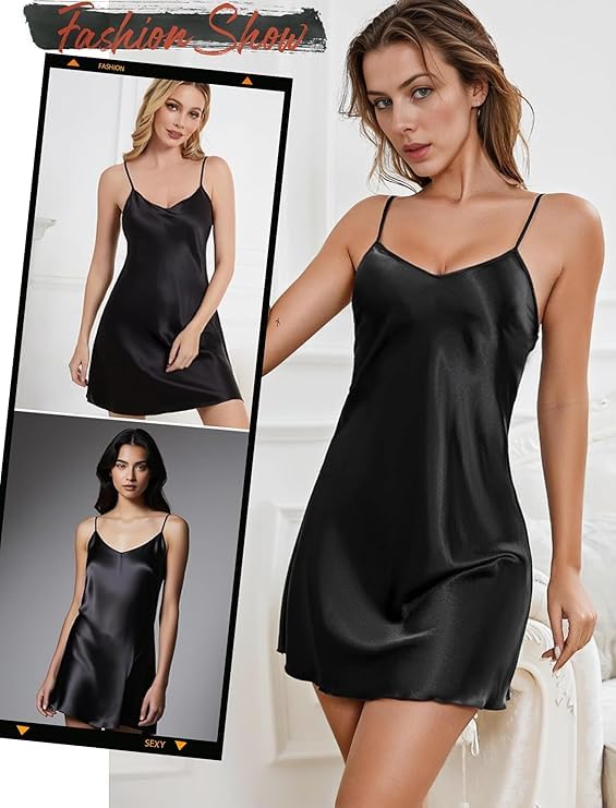 YUKATA Honeymoon Night Dresses for Women – Lightweight Satin Sleepwear & Hot Bridal Nightwear (Black, Free Size) - Image 5