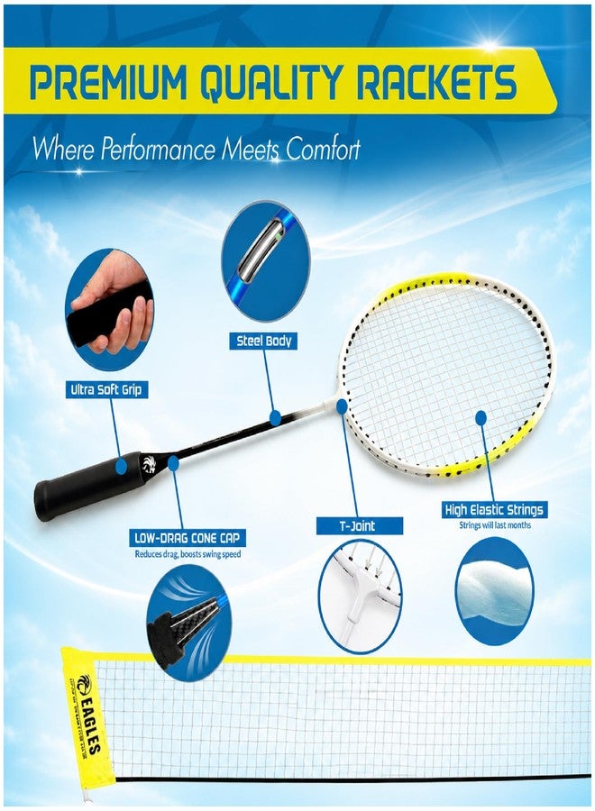 EAGLES Complete Portable Badminton Set - Quick & Easy Setup - 4 Rackets 2 Birdies Shuttlecock, 1 Net & Badmington Pole Frame for Backyard Park & Beach Games, Indoor Outdoor Sports Equipment for Family Fun - Image 5