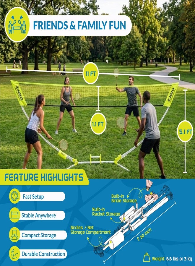 EAGLES Complete Portable Badminton Set - Quick & Easy Setup - 4 Rackets 2 Birdies Shuttlecock, 1 Net & Badmington Pole Frame for Backyard Park & Beach Games, Indoor Outdoor Sports Equipment for Family Fun - Image 3