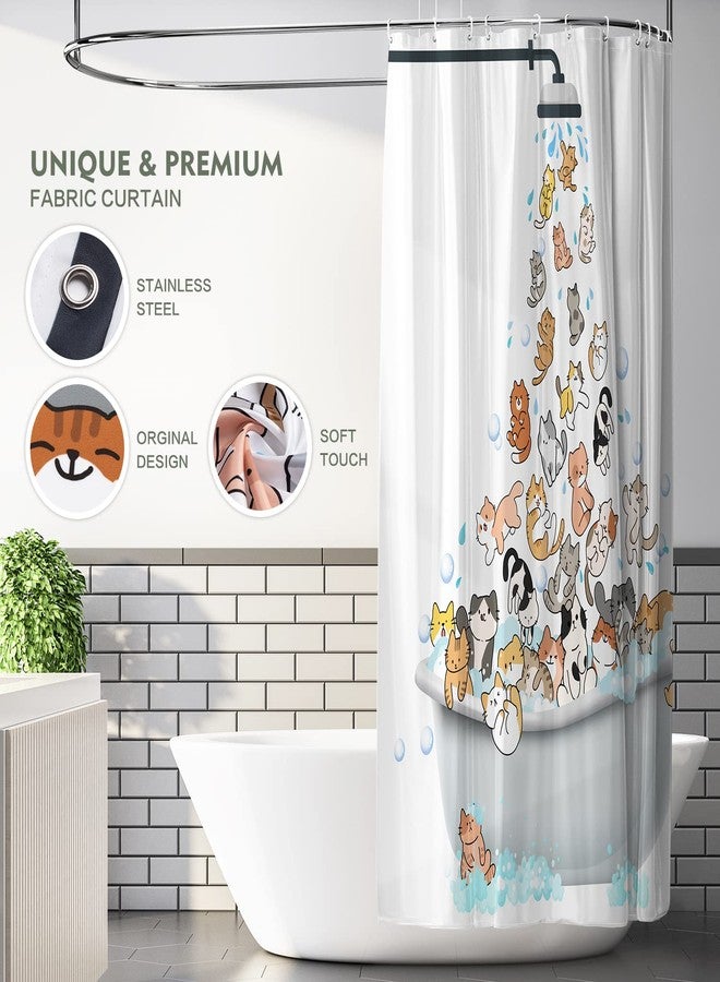 Lokigo Funny Cat Shower Curtain Cute Cartoon Kids Shower Curtain 72Wx72H White Shower Curtains for Bathroom Waterproof Polyester Fabric Shower Curtain Set with 12 Hooks Kids Bathroom Decor Curtain - Image 3