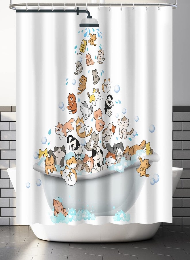 Lokigo Funny Cat Shower Curtain Cute Cartoon Kids Shower Curtain 72Wx72H White Shower Curtains for Bathroom Waterproof Polyester Fabric Shower Curtain Set with 12 Hooks Kids Bathroom Decor Curtain - Image 2