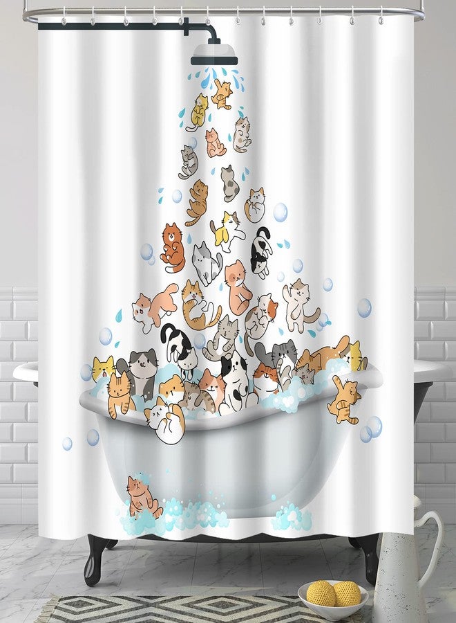 Lokigo Funny Cat Shower Curtain Cute Cartoon Kids Shower Curtain 72Wx72H White Shower Curtains for Bathroom Waterproof Polyester Fabric Shower Curtain Set with 12 Hooks Kids Bathroom Decor Curtain - Image 1