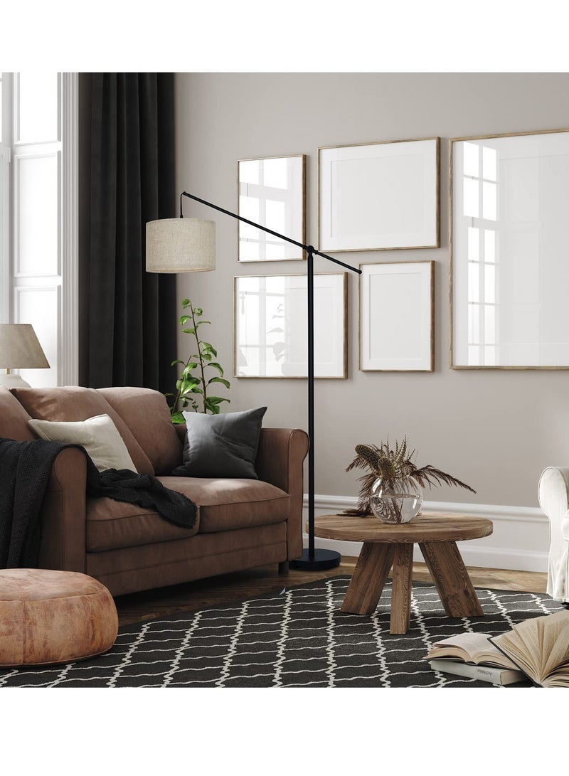 Beauenty Floor Lamp Overhang Cantilever Standing Floor Lamp for Couch Sofa Reading Living Room Bedroom Adjustable Balance Arm with Natural Linen Shades Heavy Base Foot Switch - Image 3
