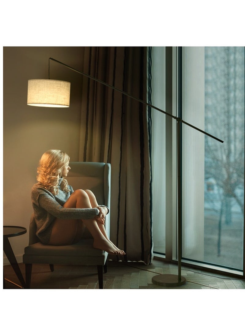 Beauenty Floor Lamp Overhang Cantilever Standing Floor Lamp for Couch Sofa Reading Living Room Bedroom Adjustable Balance Arm with Natural Linen Shades Heavy Base Foot Switch - Image 4