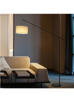 Beauenty Floor Lamp Overhang Cantilever Standing Floor Lamp for Couch Sofa Reading Living Room Bedroom Adjustable Balance Arm with Natural Linen Shades Heavy Base Foot Switch  - Image 1