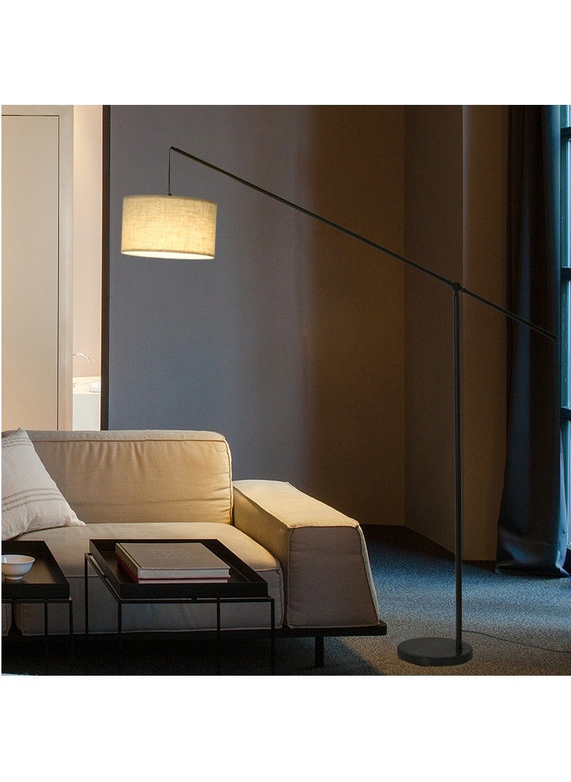Beauenty - Floor Lamp Overhang Cantilever Standing Floor Lamp for Couch Sofa Reading Living Room Bedroom Adjustable Balance Arm with Natural Linen Shades Heavy Base Foot Switch - Image 1