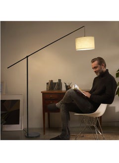 Beauenty Floor Lamp Overhang Cantilever Standing Floor Lamp for Couch Sofa Reading Living Room Bedroom Adjustable Balance Arm with Natural Linen Shades Heavy Base Foot Switch  - Image 2