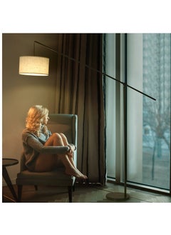 Beauenty Floor Lamp Overhang Cantilever Standing Floor Lamp for Couch Sofa Reading Living Room Bedroom Adjustable Balance Arm with Natural Linen Shades Heavy Base Foot Switch  - Image 4