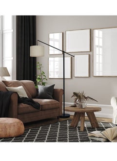 Beauenty Floor Lamp Overhang Cantilever Standing Floor Lamp for Couch Sofa Reading Living Room Bedroom Adjustable Balance Arm with Natural Linen Shades Heavy Base Foot Switch  - Image 3