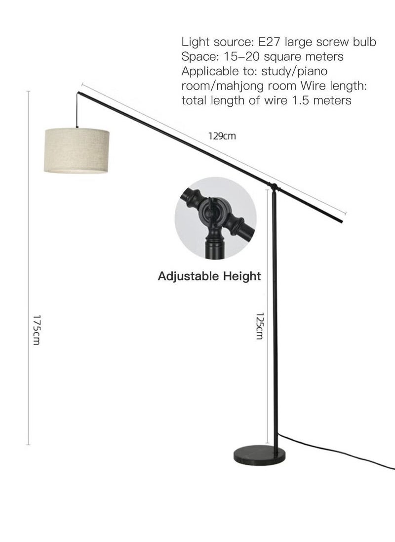 Beauenty - Floor Lamp Overhang Cantilever Standing Floor Lamp for Couch Sofa Reading Living Room Bedroom Adjustable Balance Arm with Natural Linen Shades Heavy Base Foot Switch - Image 1