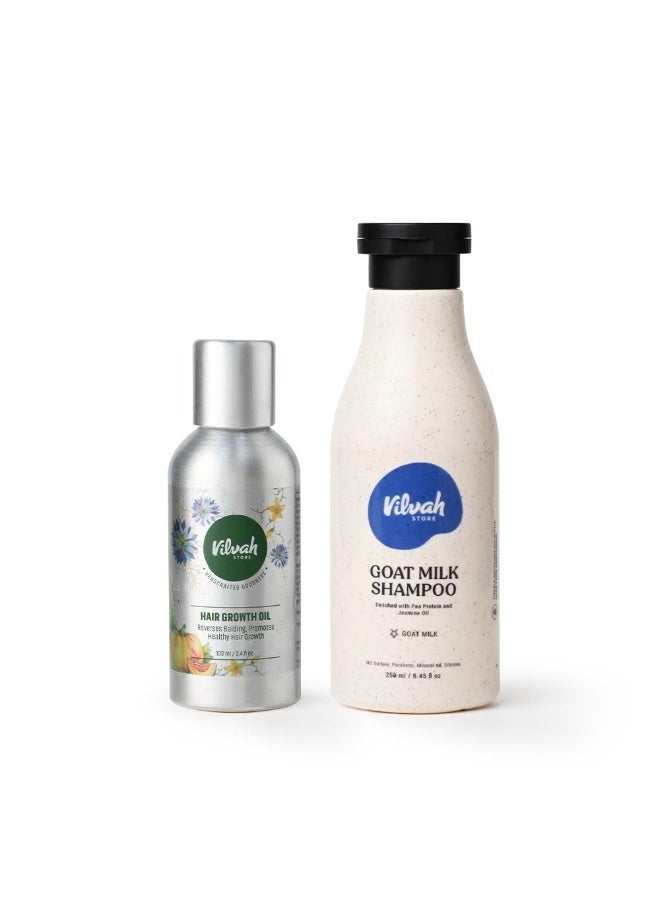 vilvah STORE Hair Strengthening Combo, Goatmilk Shampoo 250ml  Hair Growth oil 100ml - Image 1