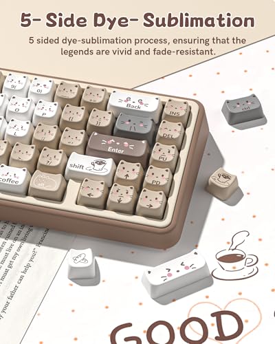 Keymatic Meow Meow Squad Cat Keycaps, Dye-Sublimation PBT MOA Profile, 129 Keys Custom CuteKey caps Set for 100%, 75%, 65%, 60% Mechanical Keyboard (Only Key caps Set) - Image 4