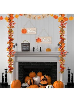 Generic Thanksgiving Wood Hanging Sign Letter Harvest Blessings Front Door Sign Wreath Door Hanger Sign for Wall Rustic Farmhouse Party Decoration  - Image 2